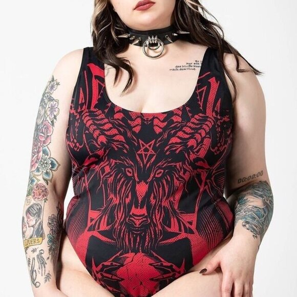 NWT Killstar Beach Beast Devil Baphomet Pentagram Gothic Full Swimsuit XXL - Picture 1 of 14